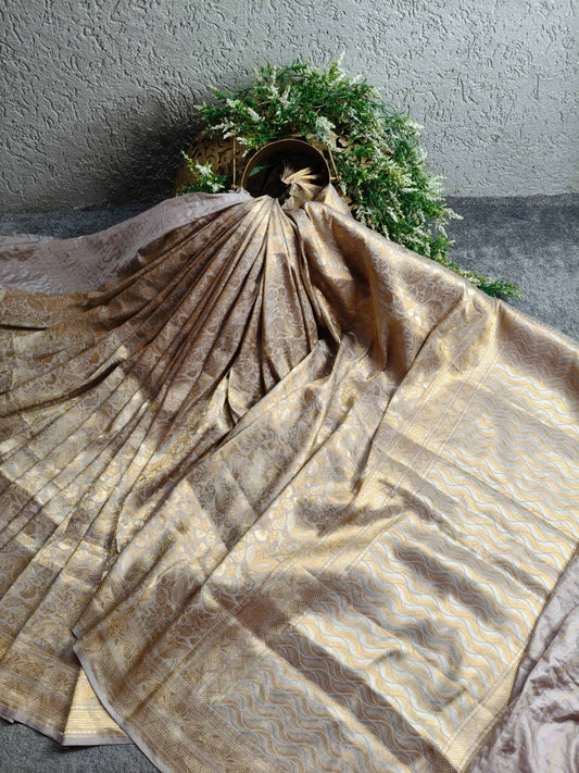 LIGHT MAUVE SILK PURE HANDLOOM BANARASI SAREE