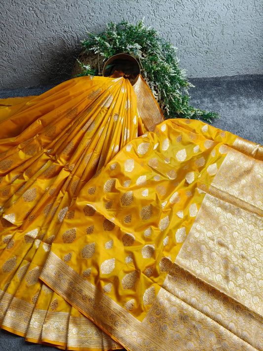 YELLOW SILK PURE HANDLOOM BANARASI SAREE
