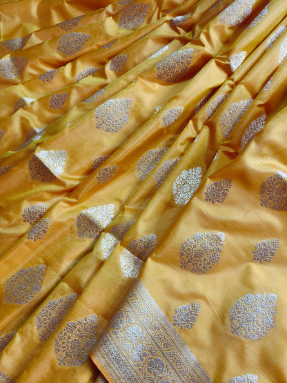 YELLOW SILK PURE HANDLOOM BANARASI SAREE