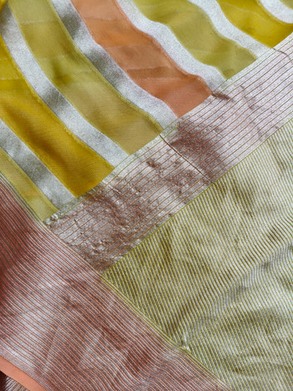 YELLOW  GEORGETTE  PURE HANDLOOM BANARASI SAREE