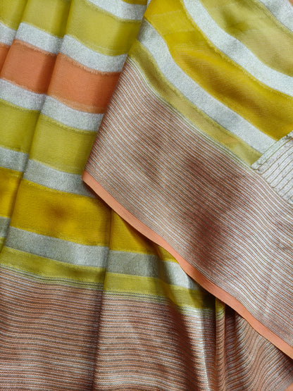 YELLOW  GEORGETTE  PURE HANDLOOM BANARASI SAREE