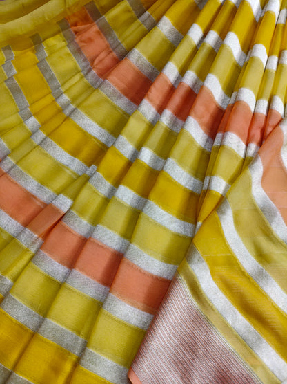 YELLOW  GEORGETTE  PURE HANDLOOM BANARASI SAREE