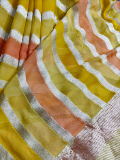 YELLOW  GEORGETTE  PURE HANDLOOM BANARASI SAREE