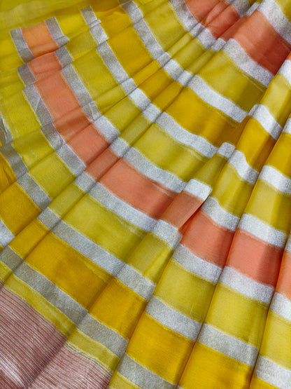 YELLOW  GEORGETTE  PURE HANDLOOM BANARASI SAREE