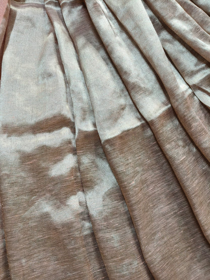 POWDER PINK TWILL TISSUE PURE HANDLOOM METALLIC SAREE