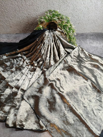 BLACK TWILL TISSUE PURE HANDLOOM METALLIC SAREE
