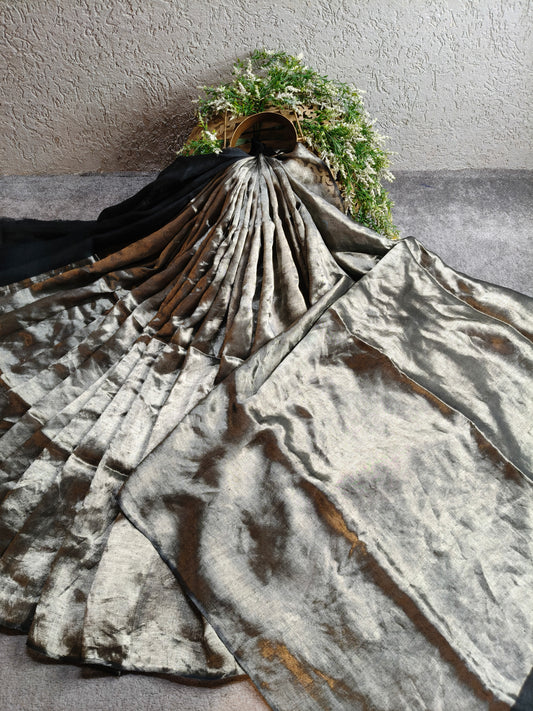BLACK TWILL TISSUE PURE HANDLOOM METALLIC SAREE
