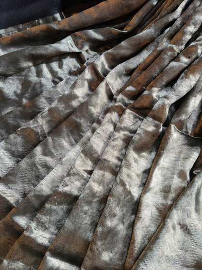 BLACK TWILL TISSUE PURE HANDLOOM METALLIC SAREE