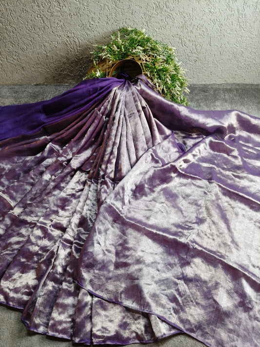 PURPLE  TWILL TISSUE PURE HANDLOOM METALLIC SAREE