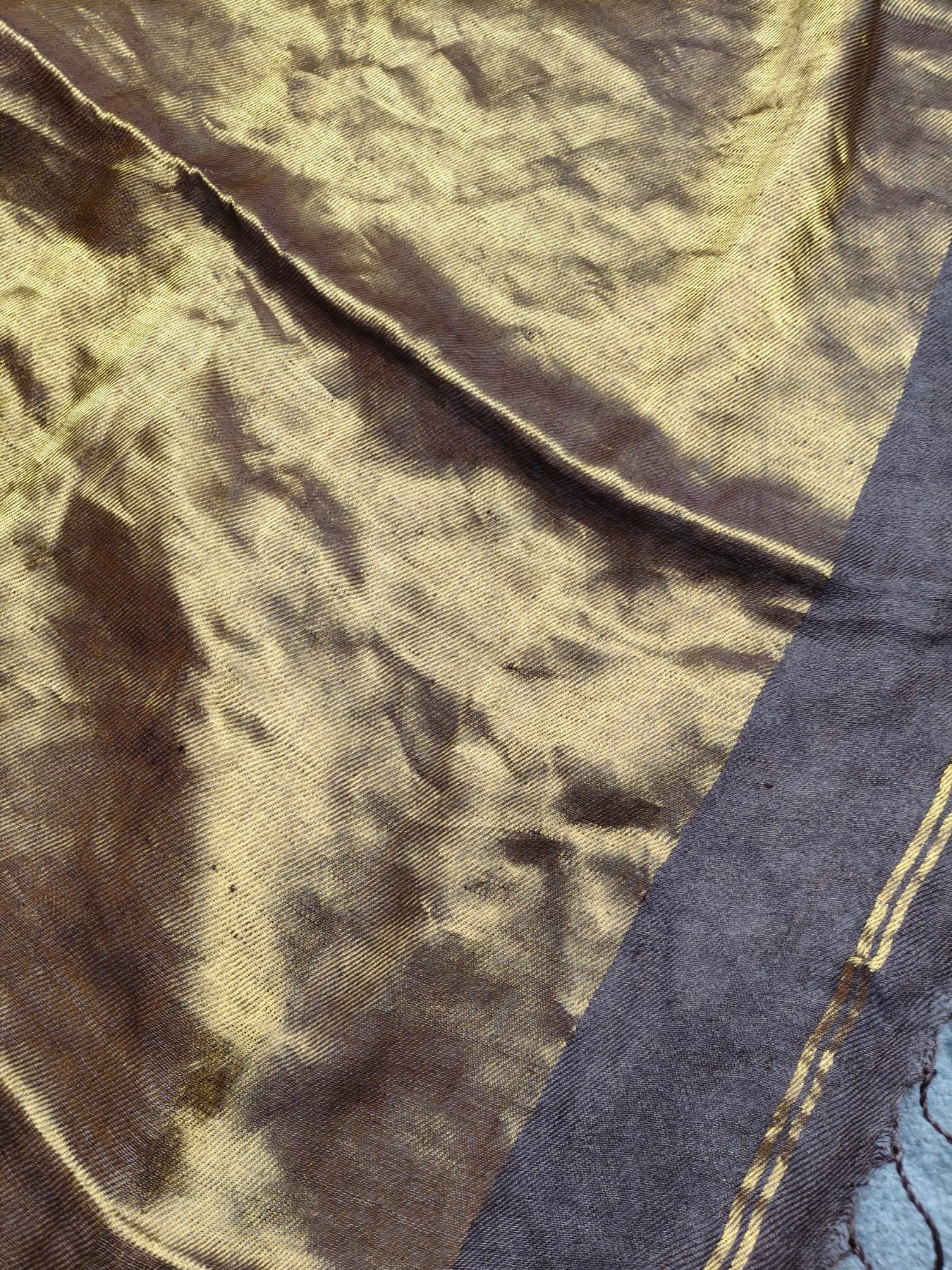 BROWN TWILL TISSUE PURE HANDLOOM METALLIC SAREE