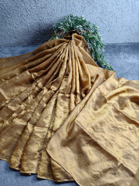 BEIGE TWILL TISSUE PURE HANDLOOM METALLIC SAREE