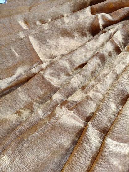 BEIGE TWILL TISSUE PURE HANDLOOM METALLIC SAREE