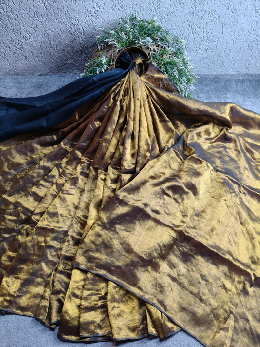 NAVY BLUE TWILL TISSUE PURE HANDLOOM METALLIC SAREE