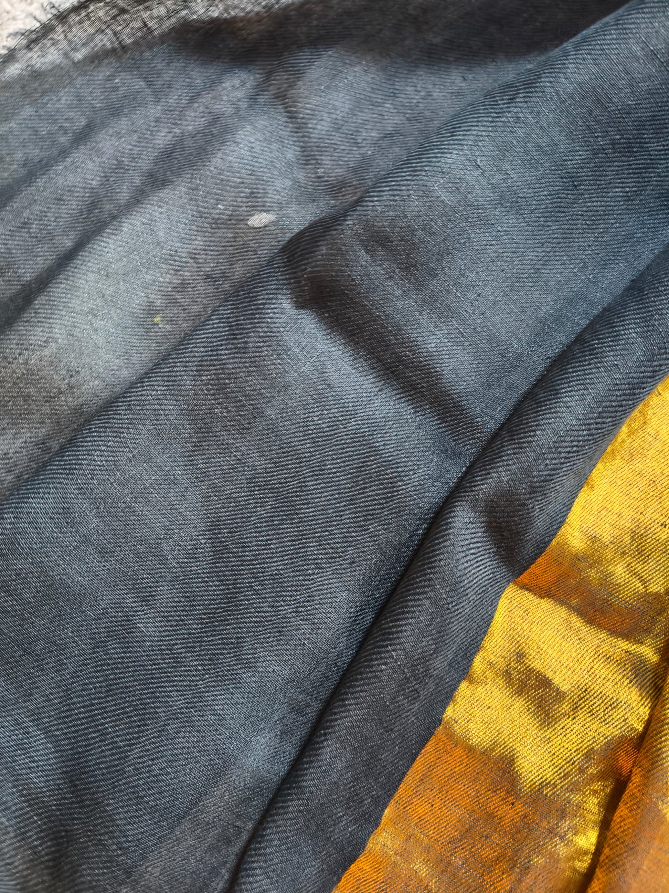 NAVY BLUE TWILL TISSUE PURE HANDLOOM METALLIC SAREE