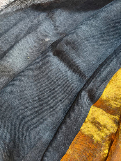 NAVY BLUE TWILL TISSUE PURE HANDLOOM METALLIC SAREE