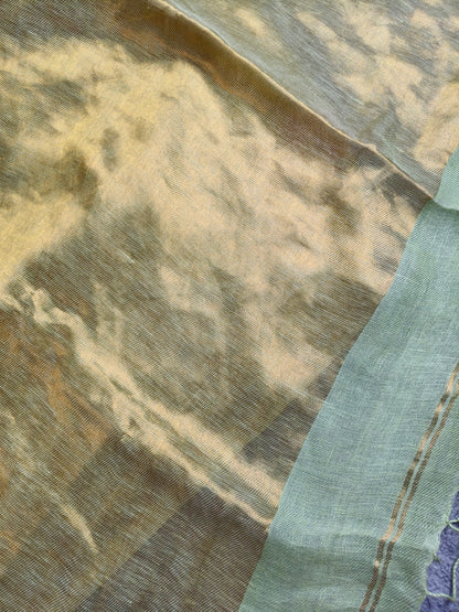 PISTA GREEN TWILL TISSUE PURE HANDLOOM METALLIC SAREE
