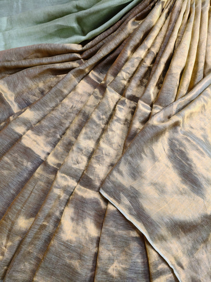 PISTA GREEN TWILL TISSUE PURE HANDLOOM METALLIC SAREE