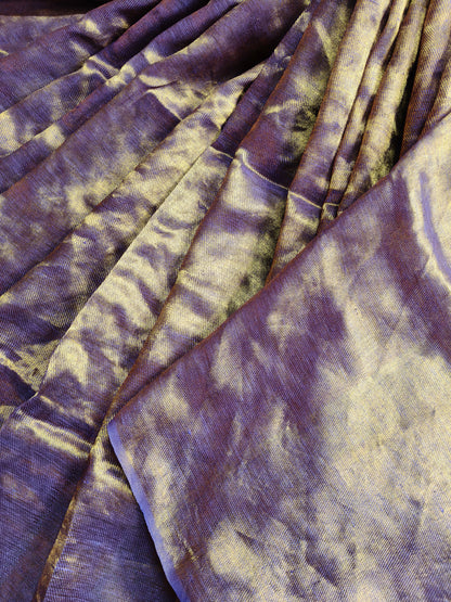 PURPLE TWILL TISSUE PURE HANDLOOM METALLIC SAREE