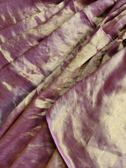 PINK TWILL TISSUE PURE HANDLOOM METALLIC SAREE