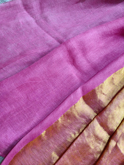 PINK TWILL TISSUE PURE HANDLOOM METALLIC SAREE
