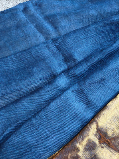 TEAL BLUE TWILL TISSUE PURE HANDLOOM METALLIC SAREE