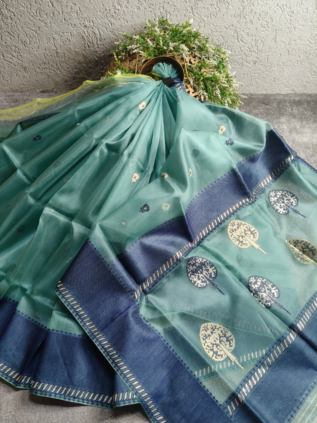 BLUE KORA  PURE HANDLOOM BANARASI SAREE