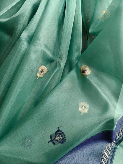 BLUE KORA  PURE HANDLOOM BANARASI SAREE