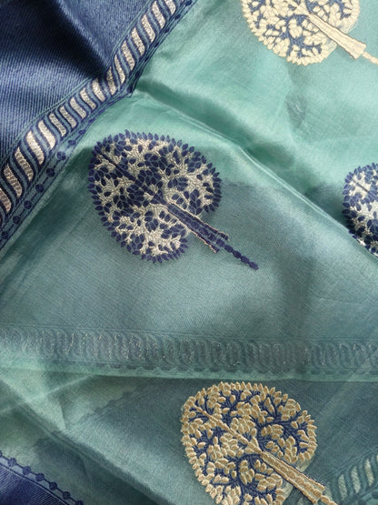 BLUE KORA  PURE HANDLOOM BANARASI SAREE