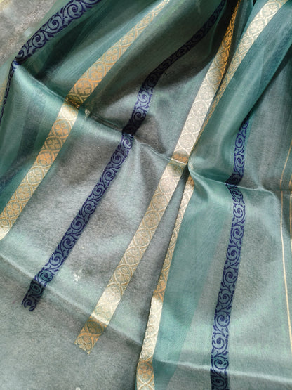 BLUE KORA  PURE HANDLOOM BANARASI SAREE