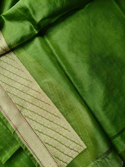 GREEN KORA COTTON REAL JARI  PURE HANDLOOM BANARASI SAREE