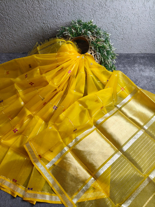 YELLOW KORA PURE HANDLOOM BANARASI SAREE