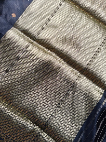 CHARCOAL GREY KORA PURE HANDLOOM BANARASI SAREE
