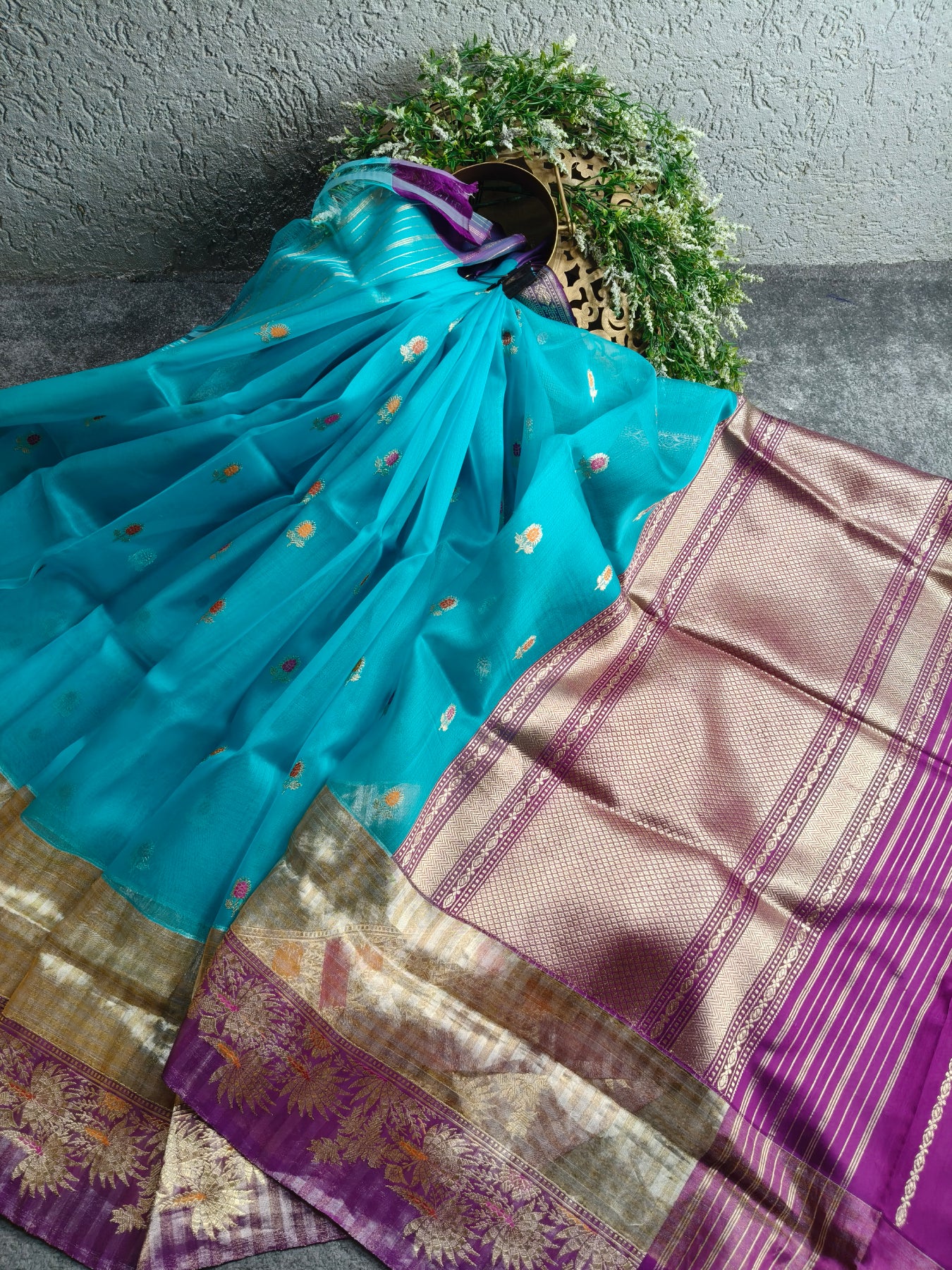 BLUE KORA PURE HANDLOOM BANARASI SAREE