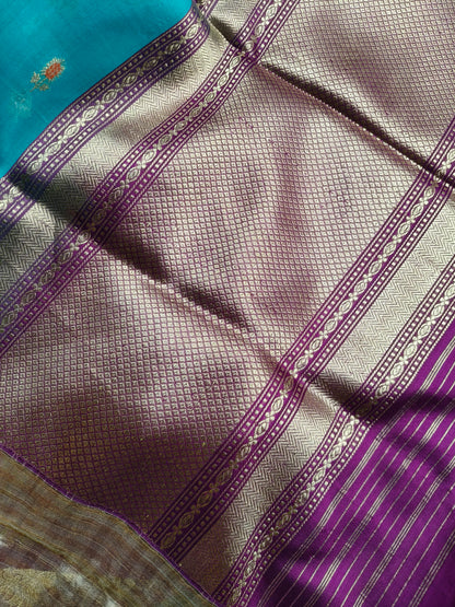 BLUE KORA PURE HANDLOOM BANARASI SAREE