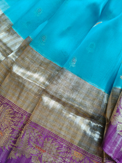 BLUE KORA PURE HANDLOOM BANARASI SAREE
