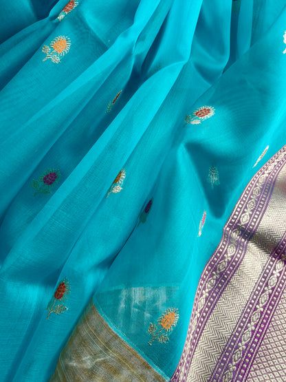 BLUE KORA PURE HANDLOOM BANARASI SAREE