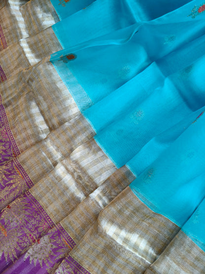 BLUE KORA PURE HANDLOOM BANARASI SAREE