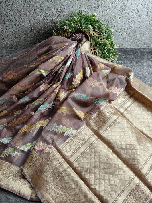 MAUVE KORA PURE HANDLOOM BANARASI SAREE