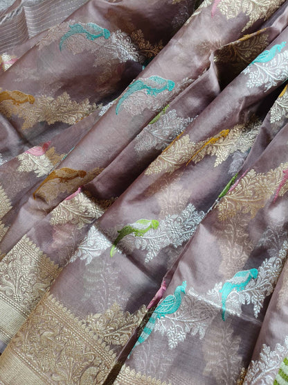 MAUVE KORA PURE HANDLOOM BANARASI SAREE