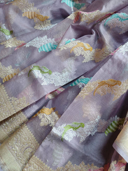 LILAC KORA PURE HANDLOOM BANARASI SAREE