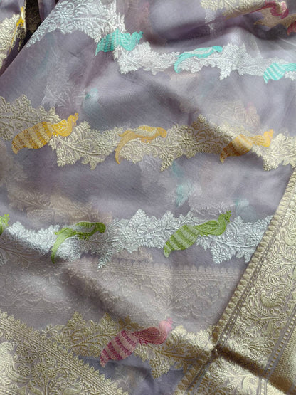 LILAC KORA PURE HANDLOOM BANARASI SAREE