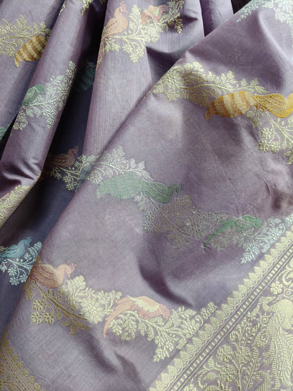 LILAC COTTON PURE HANDLOOM BANARASI SAREE