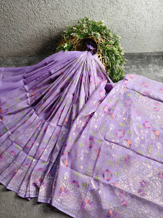 LILAC COTTON REAL JARI PURE HANDLOOM BANARASI SAREE
