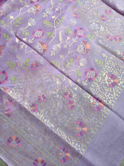 LILAC COTTON REAL JARI PURE HANDLOOM BANARASI SAREE
