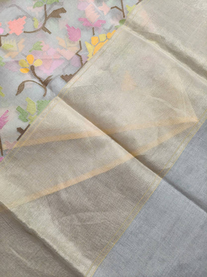 WHITE COTTON PURE HANDLOOM BANARASI SAREE