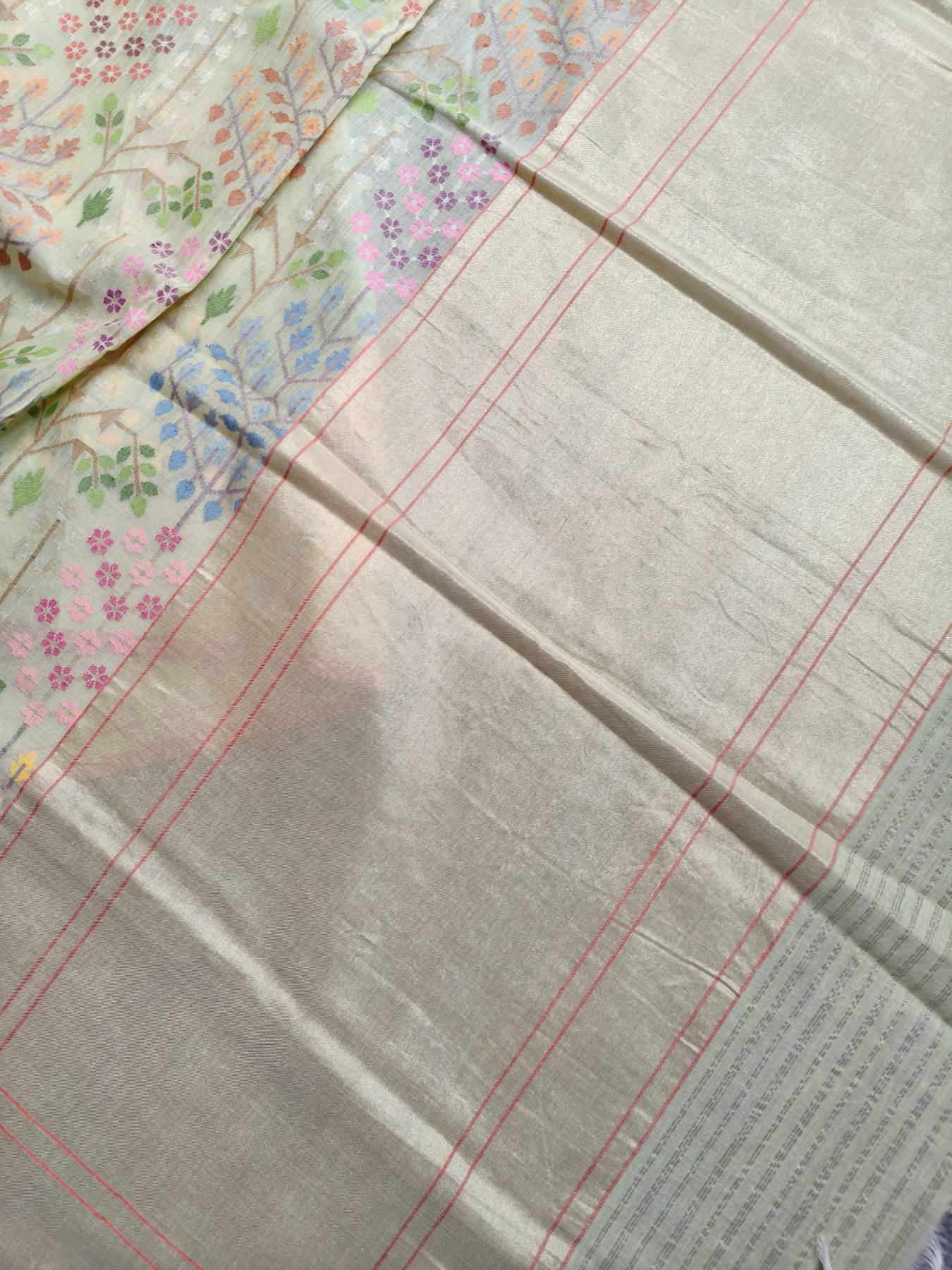 LIGHT YELLOW REAL JARI COTTON PURE HANDLOOM BANARASI SAREE