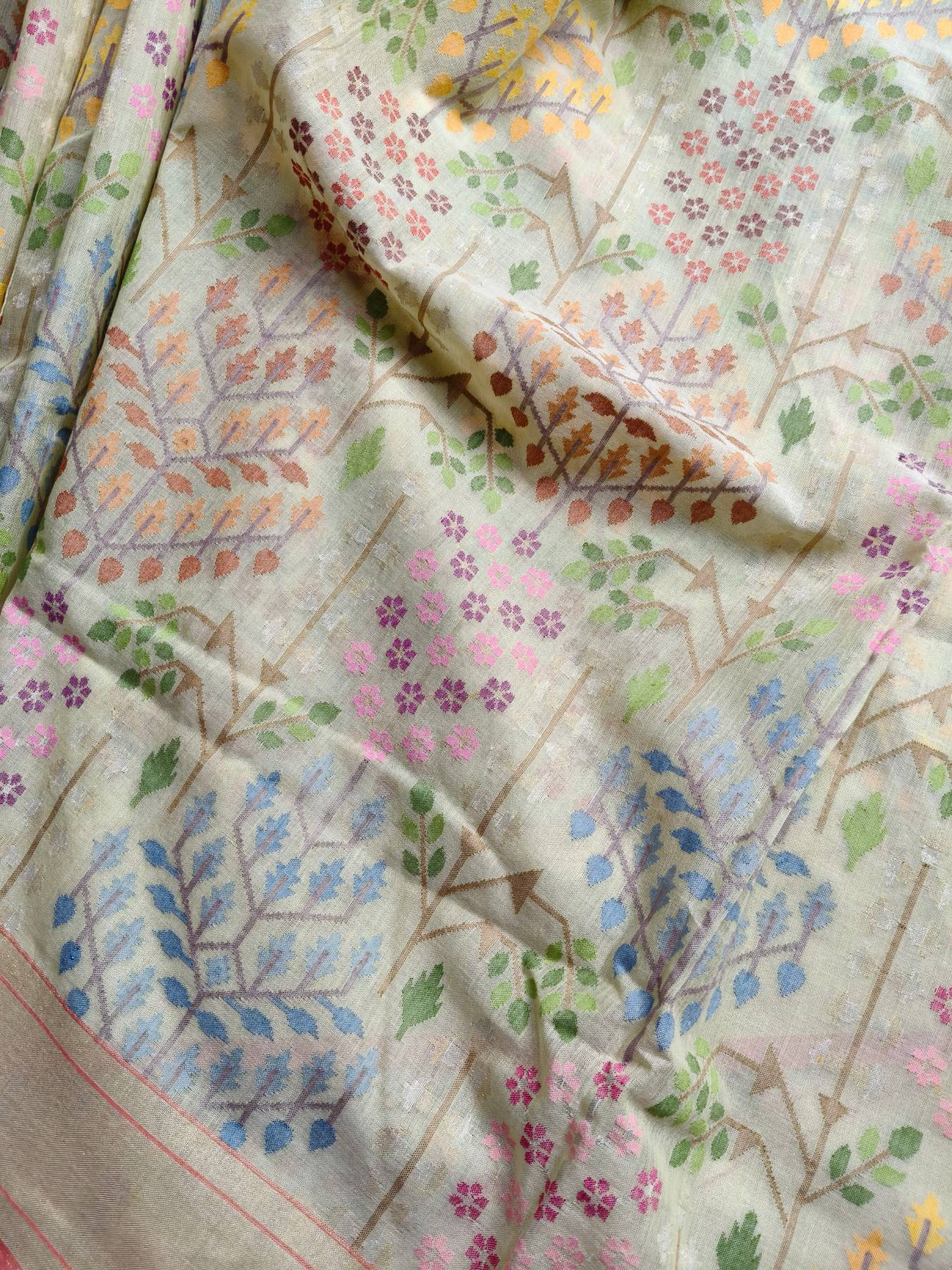 LIGHT YELLOW REAL JARI COTTON PURE HANDLOOM BANARASI SAREE