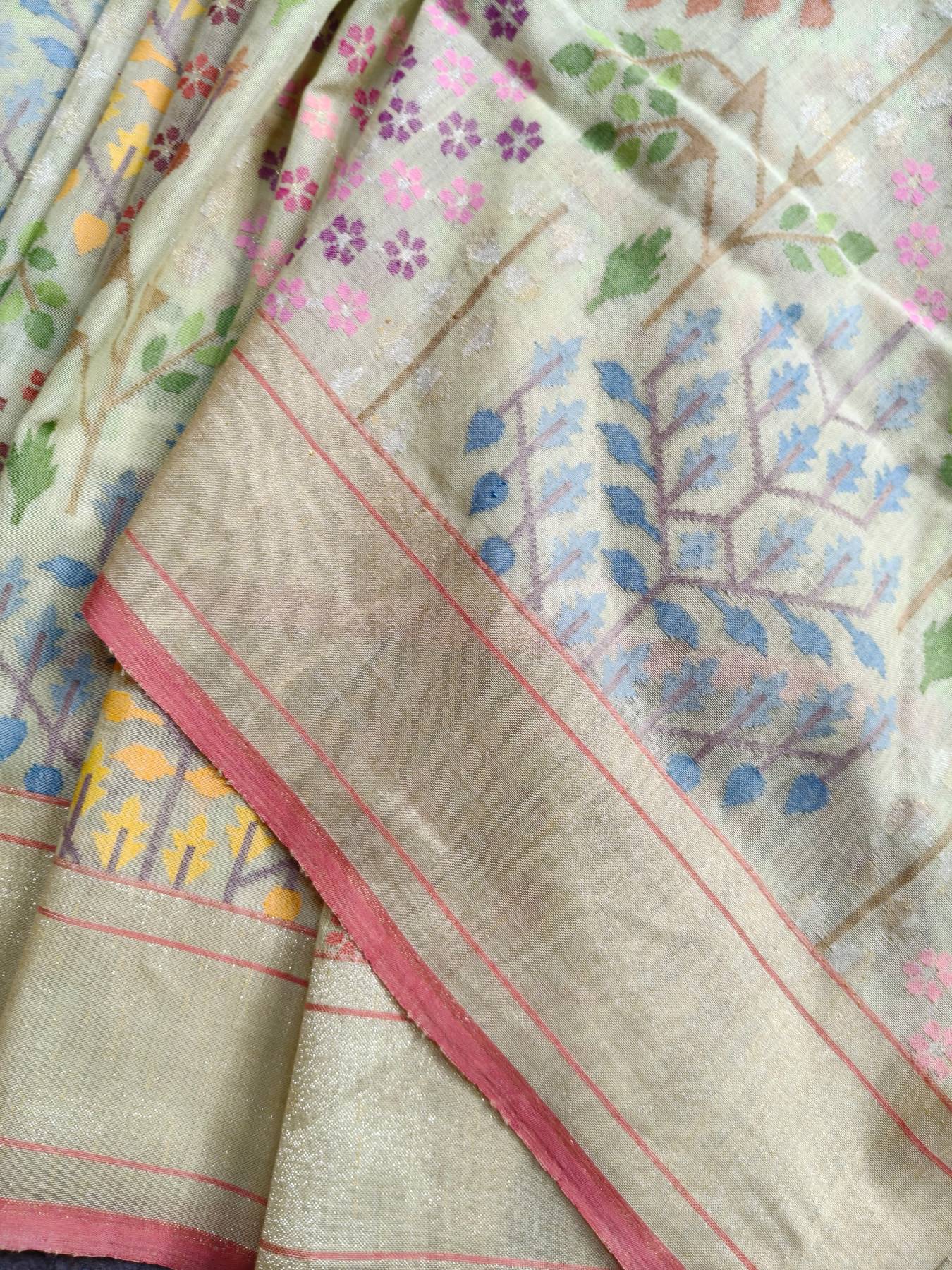 LIGHT YELLOW REAL JARI COTTON PURE HANDLOOM BANARASI SAREE