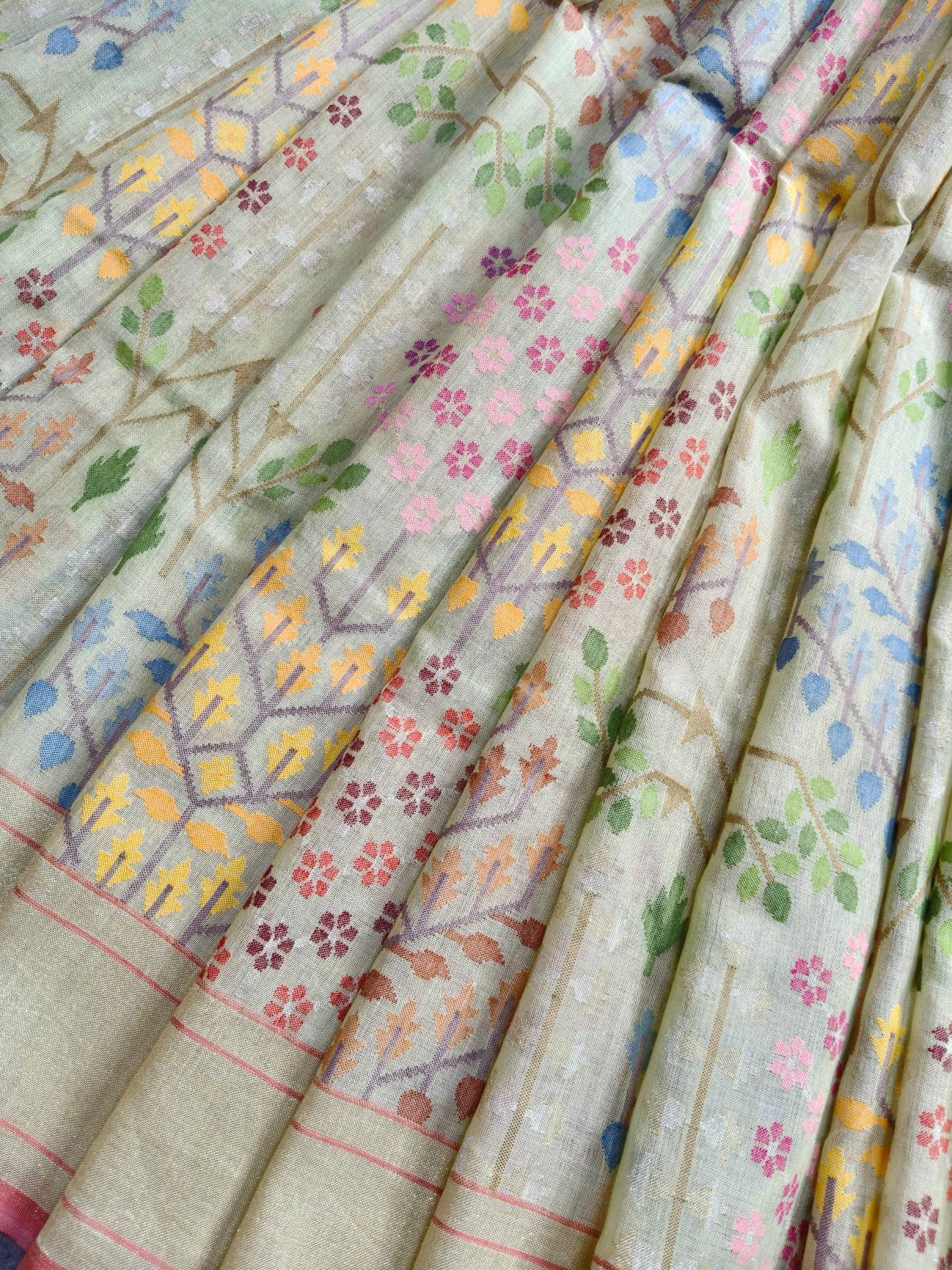 LIGHT YELLOW REAL JARI COTTON PURE HANDLOOM BANARASI SAREE