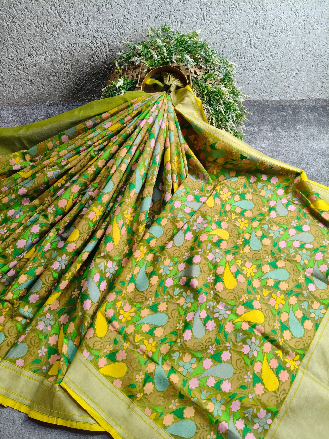 GREEN COTTON PURE HANDLOOM BANARASI SAREE